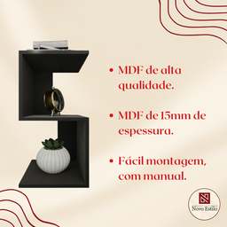 Mesa de Cabeceira "s" 30x30x65cm Preto - 4