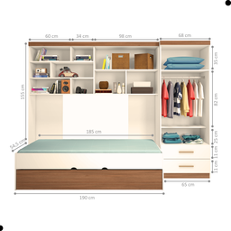 Conjunto Quarto Modulado Meninos Houston Carvalho Off White - 3
