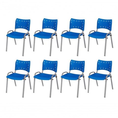 Cadeira Iso Base Cinza Escola, Escritório Azul Kit 8 Un