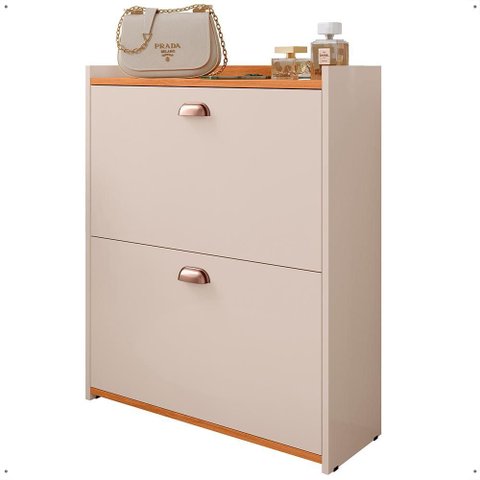 Sapateira Vertical 12 Pares Calçados Unissex Prateleira Gavetas Basculante Off White/cinamomo - Rpm