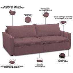 Sofá Cama Retrátil Reclinável para Sala de Estar 208cm Lari F04 Veludo Lilás - Lyam Decor - 4 Sofá Cama Retrátil Reclinável para Sala de Estar 208cm Lari F04 Veludo Lilás - Lyam Decor - 4