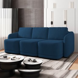 Sofá Cama para Sala de Estar 3 Lugares 276cm Montserrat K01 Veludo Azul Marinho - Lyam Decor - 2