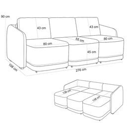 Sofá Cama para Sala de Estar 3 Lugares 276cm Montserrat K01 Veludo Azul Marinho - Lyam Decor - 5