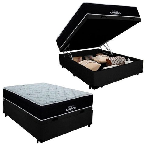 Cama Box Baú Airtech Antares Casal + Colchão de Molas Ensacadas - Ortobom - Spring - 138x188x67cm