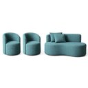 Ver imagem 2 de Conjunto Decorativo 02 Poltronas + Sofá Curvo Orgânico Nature Gaia Boucle Azul Turquesa - Montanaris