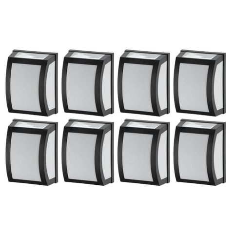 Kit 8 Arandela com Lente Leitosa Preto Oval Smart E27 Dital Interna Externa