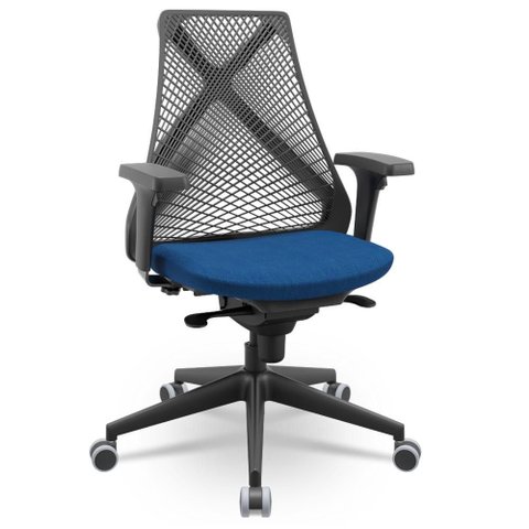 Cadeira de Escritório Giratória Presidente Unix P03 Tela Cinza Crepe Azul - Lyam Decor