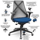 Ver imagem 3 de Cadeira de Escritório Giratória Presidente Unix P03 Tela Cinza Crepe Azul - Lyam Decor