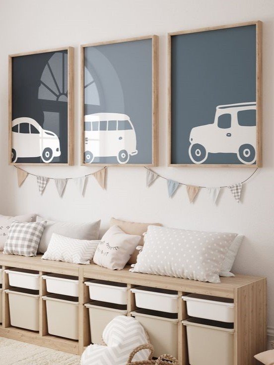 Kit 3 Quadros Decorativos Infantil Carros No3