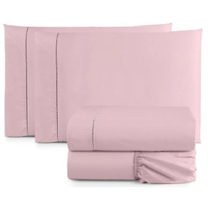 Jogo Lençol Casal Padrão 4 Peças Cama Box Ponto Palito 400 Fios Rosa