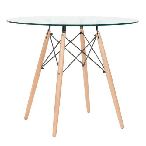 Mesa de Jantar Eiffel Redonda Tampo em Vidro - 90cm