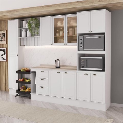 Cozinha Milla Rose Plus 11 Portas 3 Gavetas MDF 310cm Branco