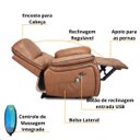 Ver imagem 4 de Poltrona do Papai Importada Reclinável Elétrica e Massagem com Entrada Usb Corino Premium Marrom