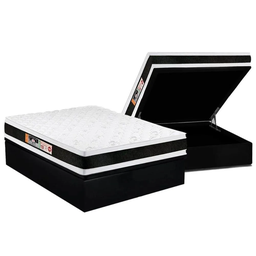 Cama Baú Casal Blindada + Colchão de Espuma Dupla Face Castor D45 Black e White - 138x188x69cm:preto - 1