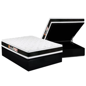 Cama Baú Casal Blindada + Colchão de Espuma Dupla Face Castor D45 Black e White - 138x188x69cm:preto