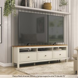 Rack para TV 75 Polegadas 180cm em MDF  Tampo Madeira Maciça Ananda Cabecasa Madeiramadeira - 2