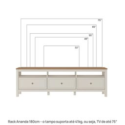 Rack para TV 75 Polegadas 180cm em MDF  Tampo Madeira Maciça Ananda Cabecasa Madeiramadeira - 4