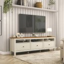 Ver imagem 1 de Rack para TV até 75 Polegadas 100% MDF 180cm Pés em Madeira Maciça Ananda CabeCasa MadeiraOriginals Bege Off White/Mel