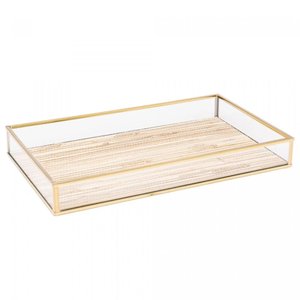 Bandeja de Metal Dourada com Palha 20cm X 30cm X 3cm - Lyor