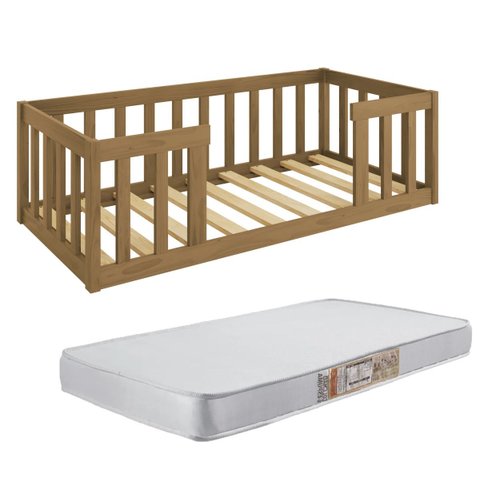 Cama Montessoriana Infantil Cor Nogueira com Colchão