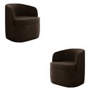 Ver imagem 1 de Kit 2 Poltronas Decorativas Design Moderno Bel Sala de Estar Base Giratória Veludo Marrom G33 - Gran