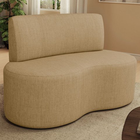 Sofá 2 Lugares 140cm Orgânico para Sala de Estar Living Larissa L02 Linho Bege Escuro - Lyam Decor