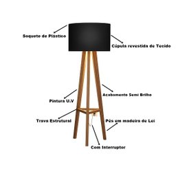 Luminária de Chão Tripé Celta com Cúpula Abajur Black/nature - 7