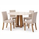 Ver imagem 3 de Conjunto Sala de Jantar Mesa Lisa 140cm com Tampo MDF e Vidro Redonda 4 Cadeiras Lily