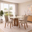 Ver imagem 1 de Conjunto Sala de Jantar Mesa Lisa 140cm com Tampo MDF e Vidro Redonda 4 Cadeiras Lily