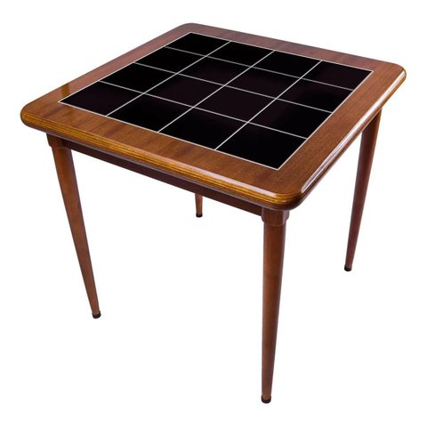 Mesa de Jantar Quadrada 80x80cm Tampo Naval 40mm 4 Lugares Cozinha Sala - Azulejo Preto - Natural