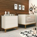 Ver imagem 4 de Jogo de Quarto Infantil Cômoda 3 Gavetas e Berço Classic Areia Fosco com Pés Amadeirado - Reller