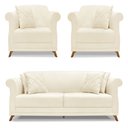 Ver imagem 1 de Kit 2 Poltronas e Sofá Living 2 Lugares 1,60m Vênus Linho Pés Castanho - Pallazio Natural