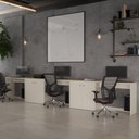 Ver imagem 1 de Conjunto de Escritório 5 Peças Smart Office 3 Mesas e 2 Aparador Buffet - Off White e Cedro