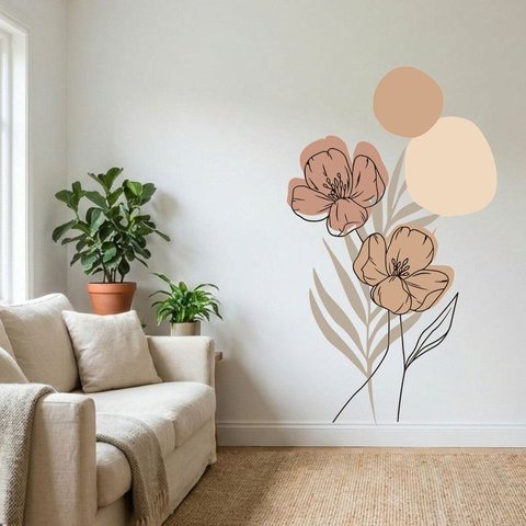 Adesivo Floral Boho Marrom Estilo Nórdico 88x150 Minimalista Abstrato