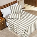 Ver imagem 1 de Jogo Cama Lençol Daily Casal Padrão Malha 100% Algodão Listrado 4 Peças - Cáqui