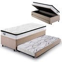Ver imagem 1 de Bicama Box Baú Solteiro Suede Bege 88x188 com Colchão Molas Ensacadas Cama Inhouse Ecoflex
