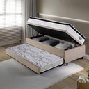 Ver imagem 3 de Bicama Box Baú Solteiro Suede Bege 88x188 com Colchão Molas Ensacadas Cama Inhouse Ecoflex