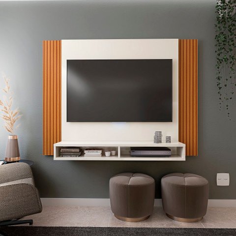 Painel Tokyo para Tv de até 43 Polegadas com 2 Nichos - Vianossa: Off White/ripado