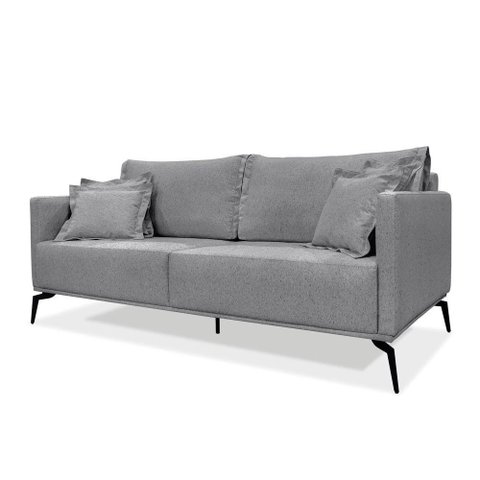 Sofá 3 Lugares Pé de Ferro Preto Rafaela 220 Cm Linho Cinza S04 - D'Rossi