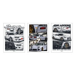 Kit 3 Quadro Jdm Carro Placa Decorativa Japão Supra Skyline 28x20cm - 2