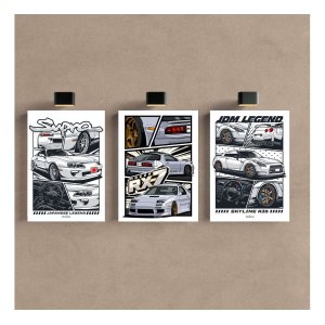 Kit 3 Quadro Jdm Carro Placa Decorativa Japão Supra Skyline 28x20cm