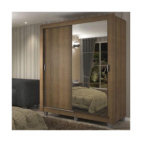 Guarda-Roupa Solteiro Madesa Dallas Plus 2 Portas de Correr com Espelho 4 Gavetas com Pés Rustic Cor