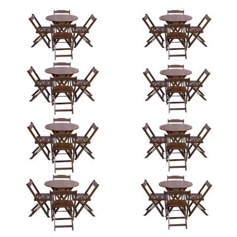 Kit 8 Jogos de Mesa Dobravel com 4 Cadeiras Tampo Redondo 70x70 Imbuia
