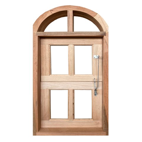Janela de Madeira Vitro Capelinha Basculante Arco Eucalipto Bat 10cm Copa Verde Madeiras-060lx100a