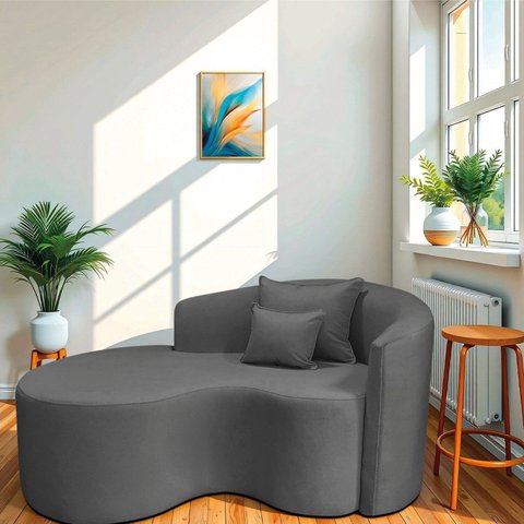 Recamier Curvo Orgânico 150cm 2 Lugares Lado Esquerdo para Sala de Estar Linho Londres Cinza Escuro
