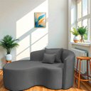 Ver imagem 1 de Recamier Curvo Orgânico 150cm 2 Lugares Lado Esquerdo para Sala de Estar Linho Londres Cinza Escuro