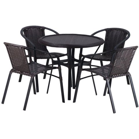 Kit 4 Cadeiras Alumínio e Mesa Tampo Varanda Jardim Piscina Tabaco