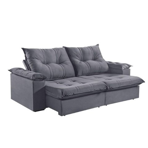 Sofá 4 Lugares Retrátil 250cm Pillow Top Reclinável Grafite