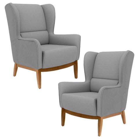 2 Poltronas Base Manu Madeira C-416 Cinza Escuro Domi
