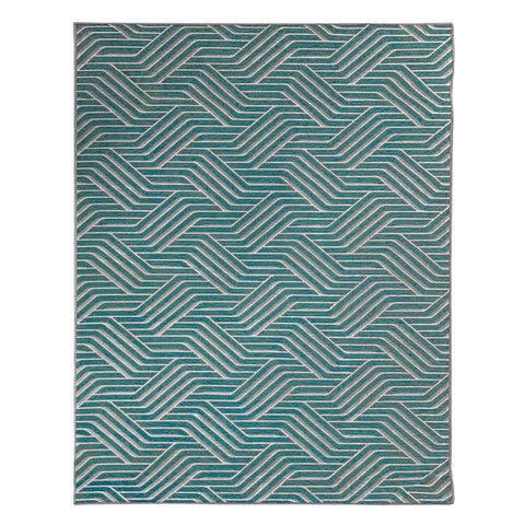 Tapete Sala Moderno Geometrico Azulejo 100X150 Cm Azul Claro